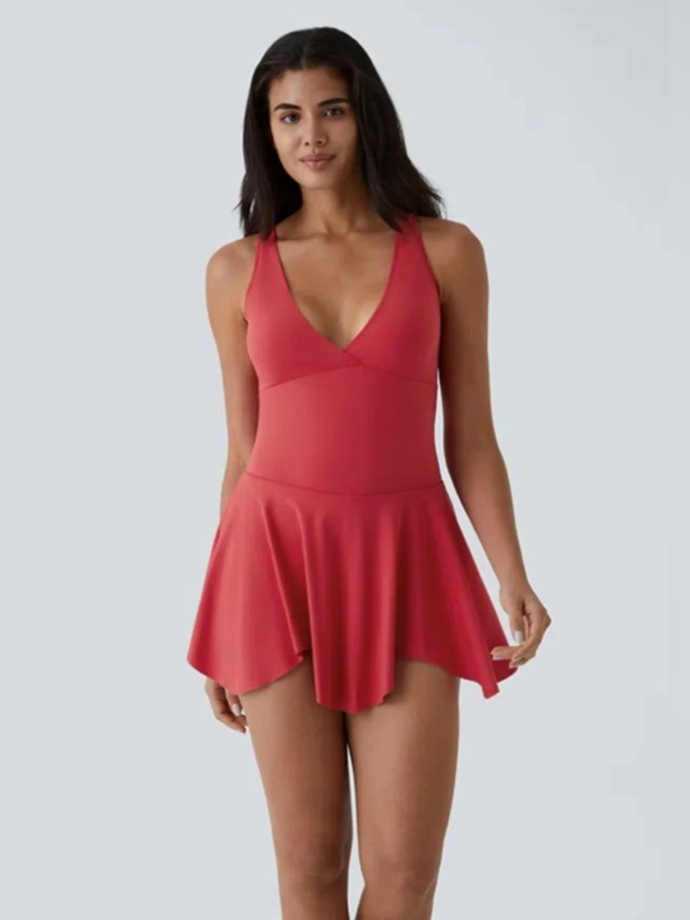 NWT Halara Deep V Neck Racerback 2-in-1 Pocket Flare Mini Casual Dress